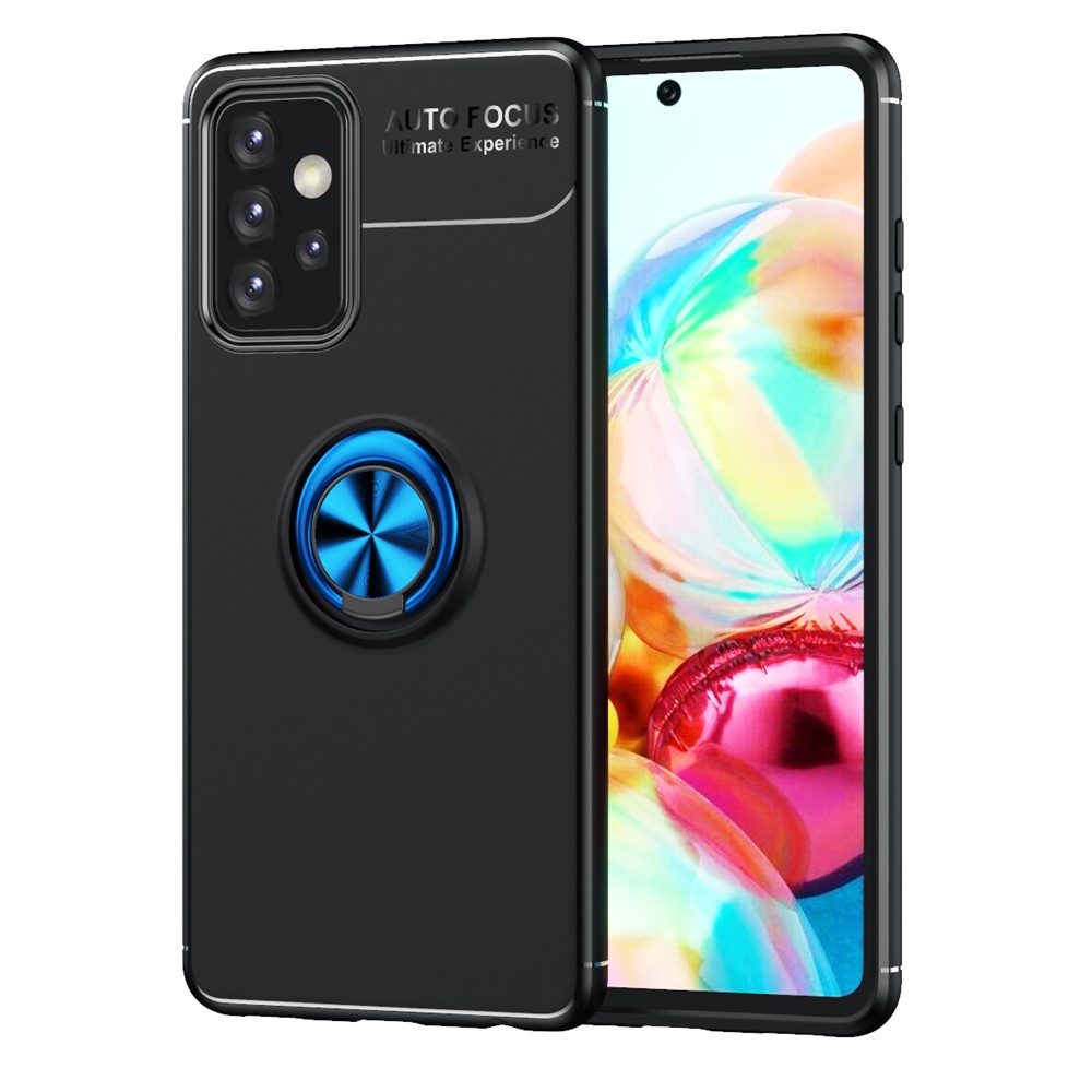 Metal Ring Kickstand Design Full Protection Phone Case TPU Cover with Built-in Magnetic Sheet for Samsung Galaxy A52 5G - Black / Blue-1