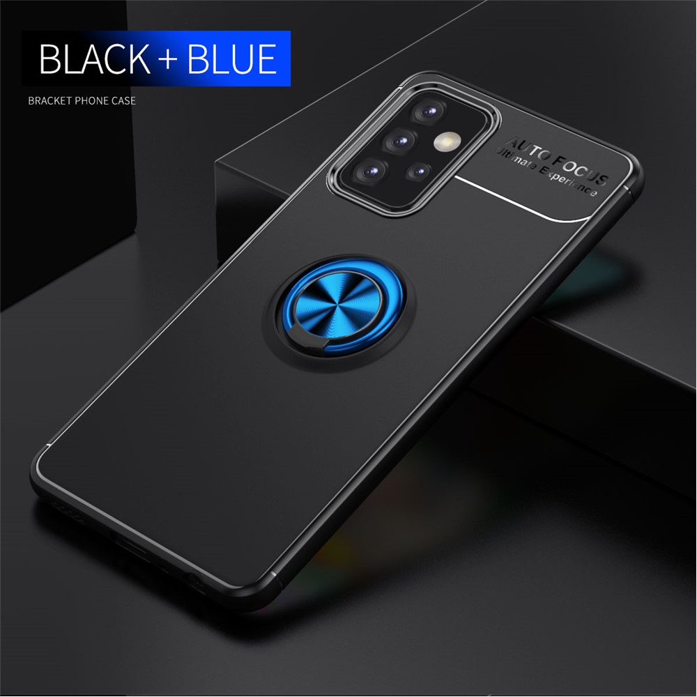 Metal Ring Kickstand Design Full Protection Phone Case TPU Cover with Built-in Magnetic Sheet for Samsung Galaxy A52 5G - Black / Blue-2