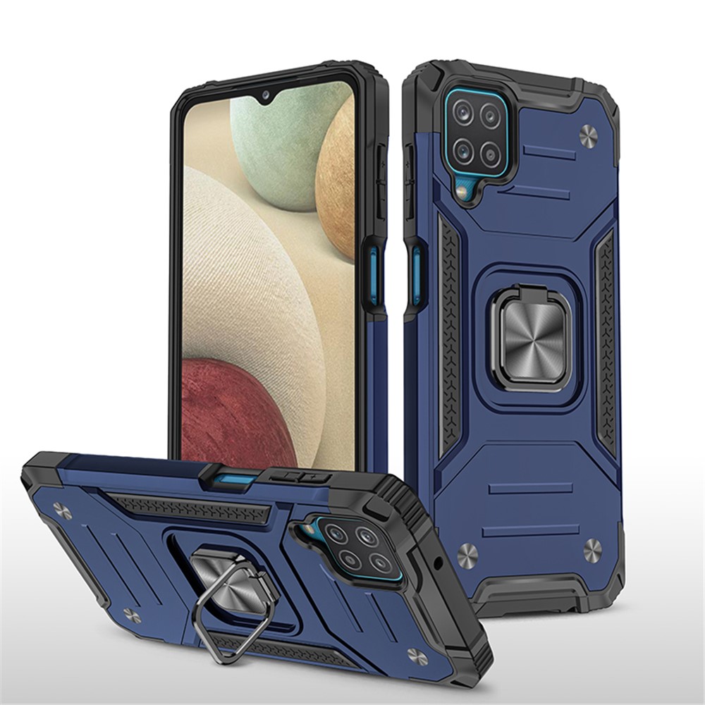 Armor Style Ring Kickstand Detachable TPU PC Case with Metal Sheet for Samsung Galaxy A12 - Blue-1