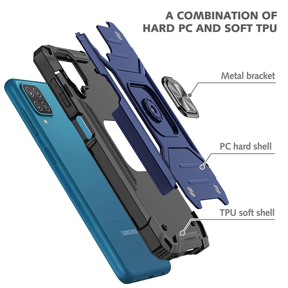 Armor Style Ring Kickstand Detachable TPU PC Case with Metal Sheet for Samsung Galaxy A12 - Blue-2