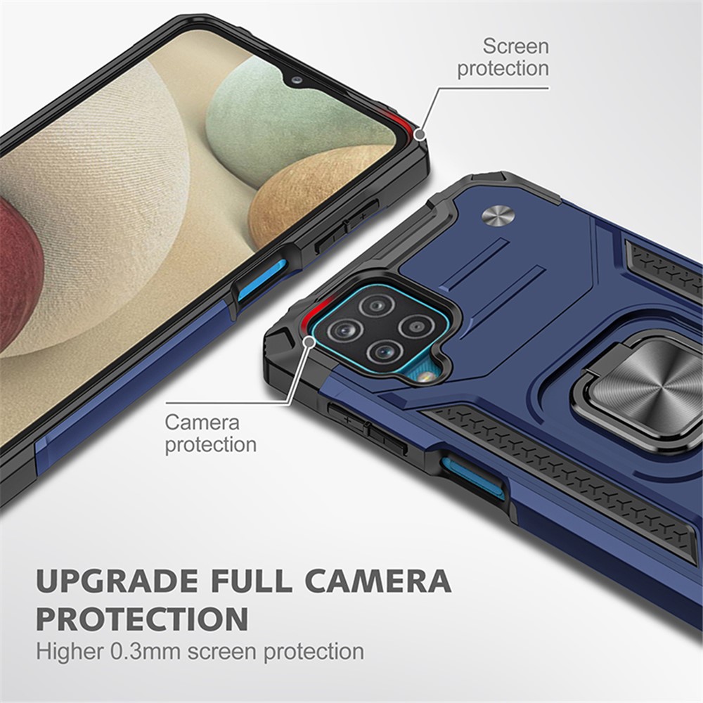 Armor Style Ring Kickstand Detachable TPU PC Case with Metal Sheet for Samsung Galaxy A12 - Blue-3