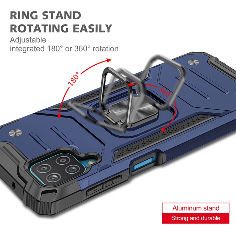 Armor Style Ring Kickstand Detachable TPU PC Case with Metal Sheet for Samsung Galaxy A12 - Blue-5