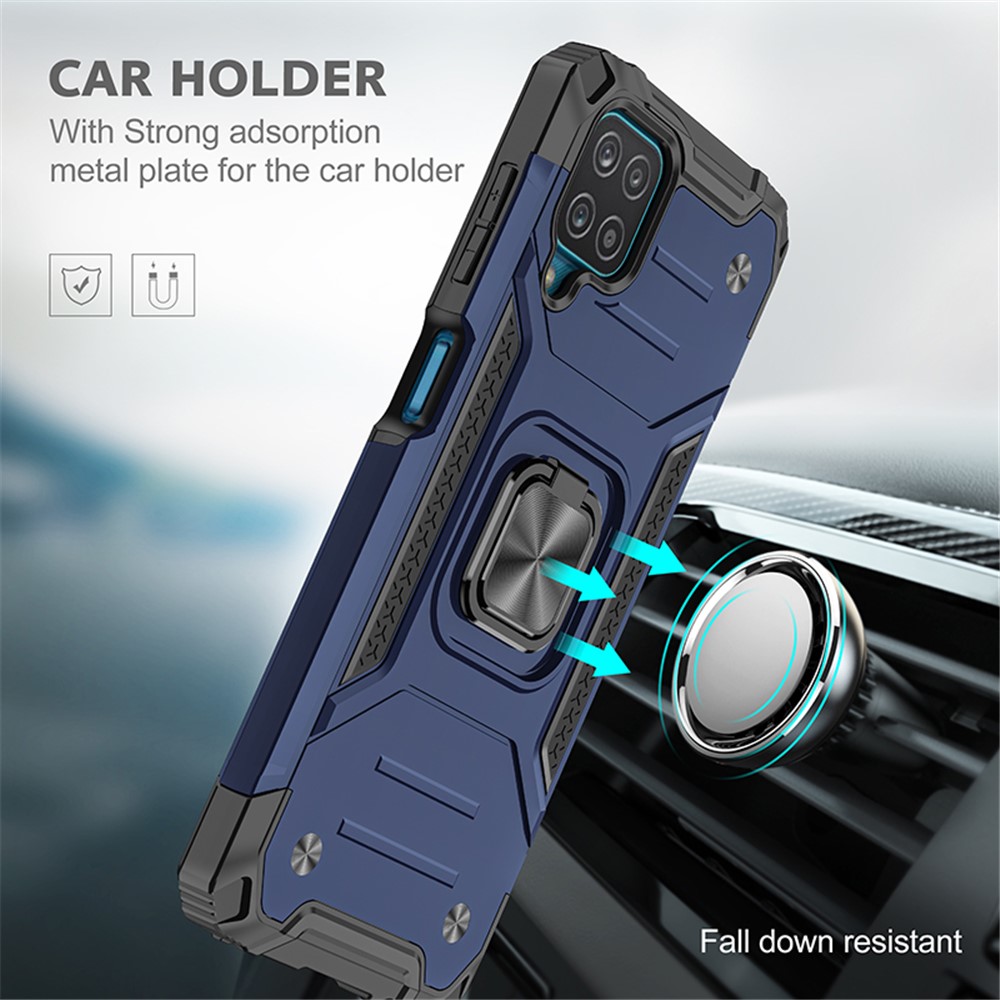 Armor Style Ring Kickstand Detachable TPU PC Case with Metal Sheet for Samsung Galaxy A12 - Blue-6