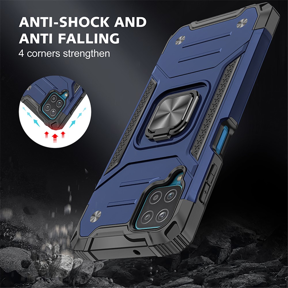 Armor Style Ring Kickstand Detachable TPU PC Case with Metal Sheet for Samsung Galaxy A12 - Blue-7