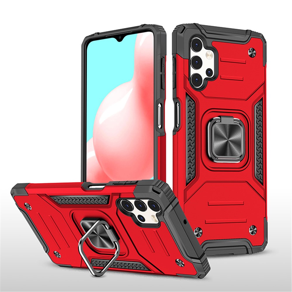 Ring Kickstand with Metal Sheet Detachable TPU PC Case for Samsung Galaxy A32 5G - Red-1