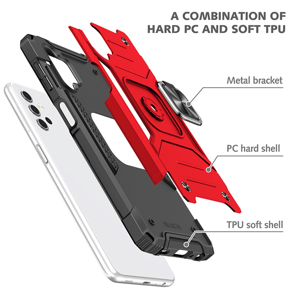 Ring Kickstand with Metal Sheet Detachable TPU PC Case for Samsung Galaxy A32 5G - Red-2