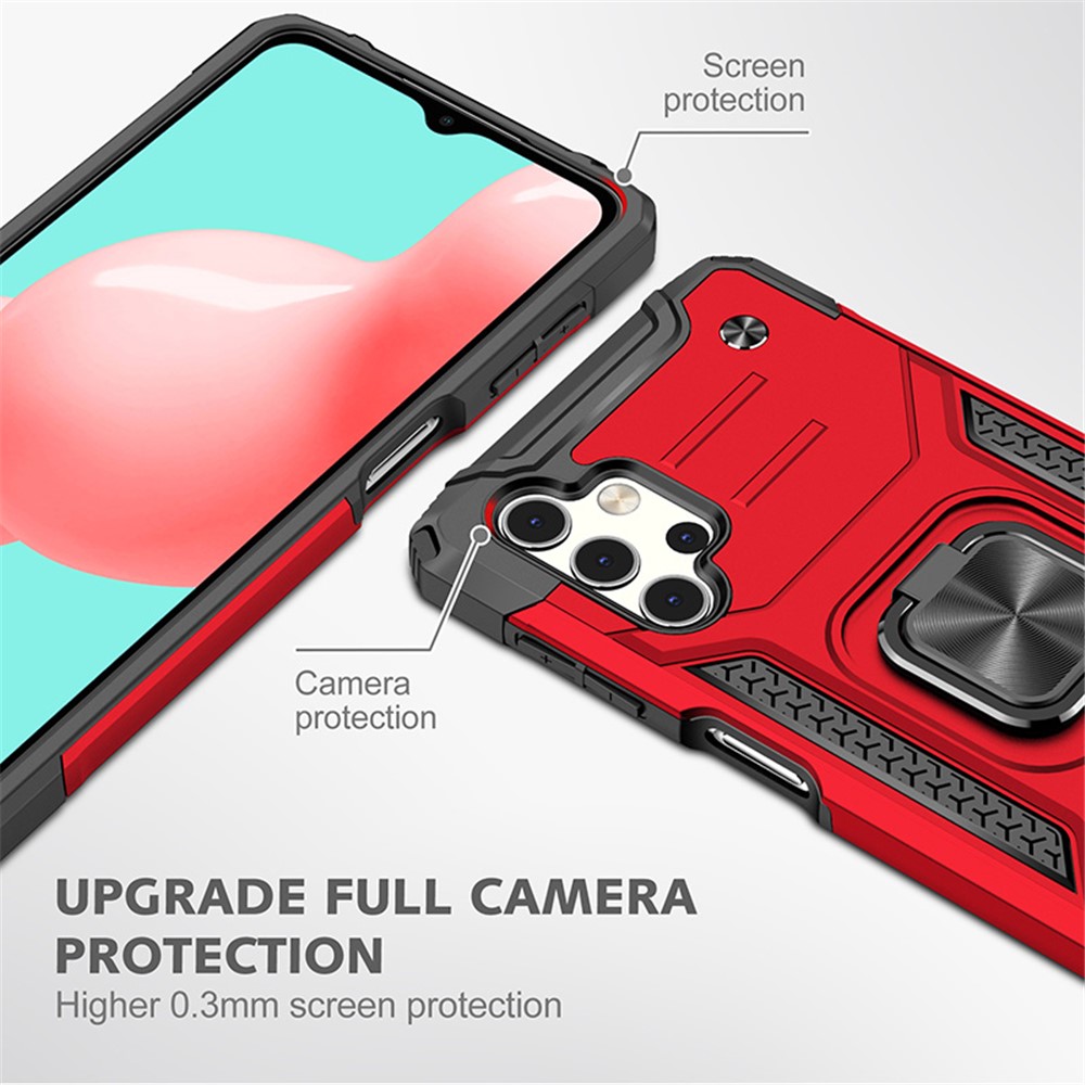 Ring Kickstand with Metal Sheet Detachable TPU PC Case for Samsung Galaxy A32 5G - Red-3