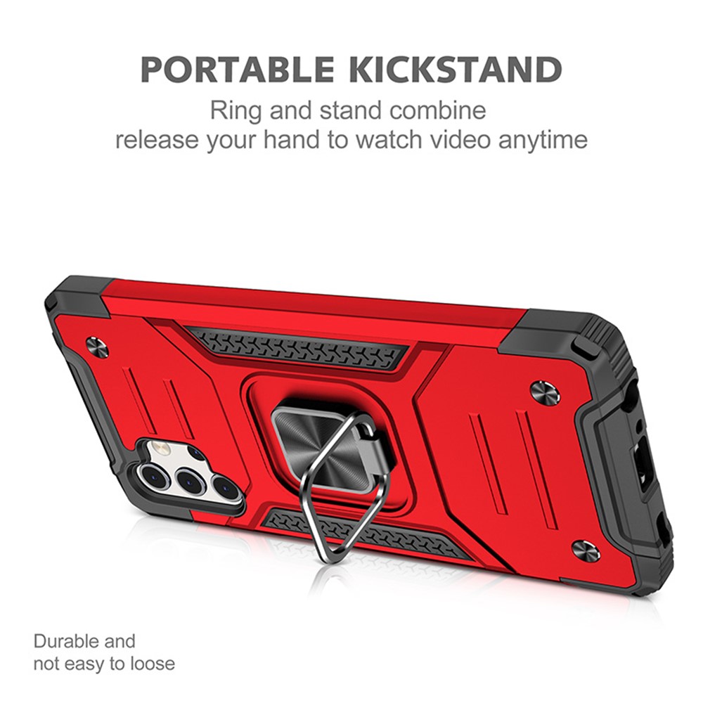 Ring Kickstand with Metal Sheet Detachable TPU PC Case for Samsung Galaxy A32 5G - Red-4