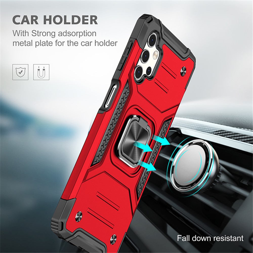 Ring Kickstand with Metal Sheet Detachable TPU PC Case for Samsung Galaxy A32 5G - Red-6