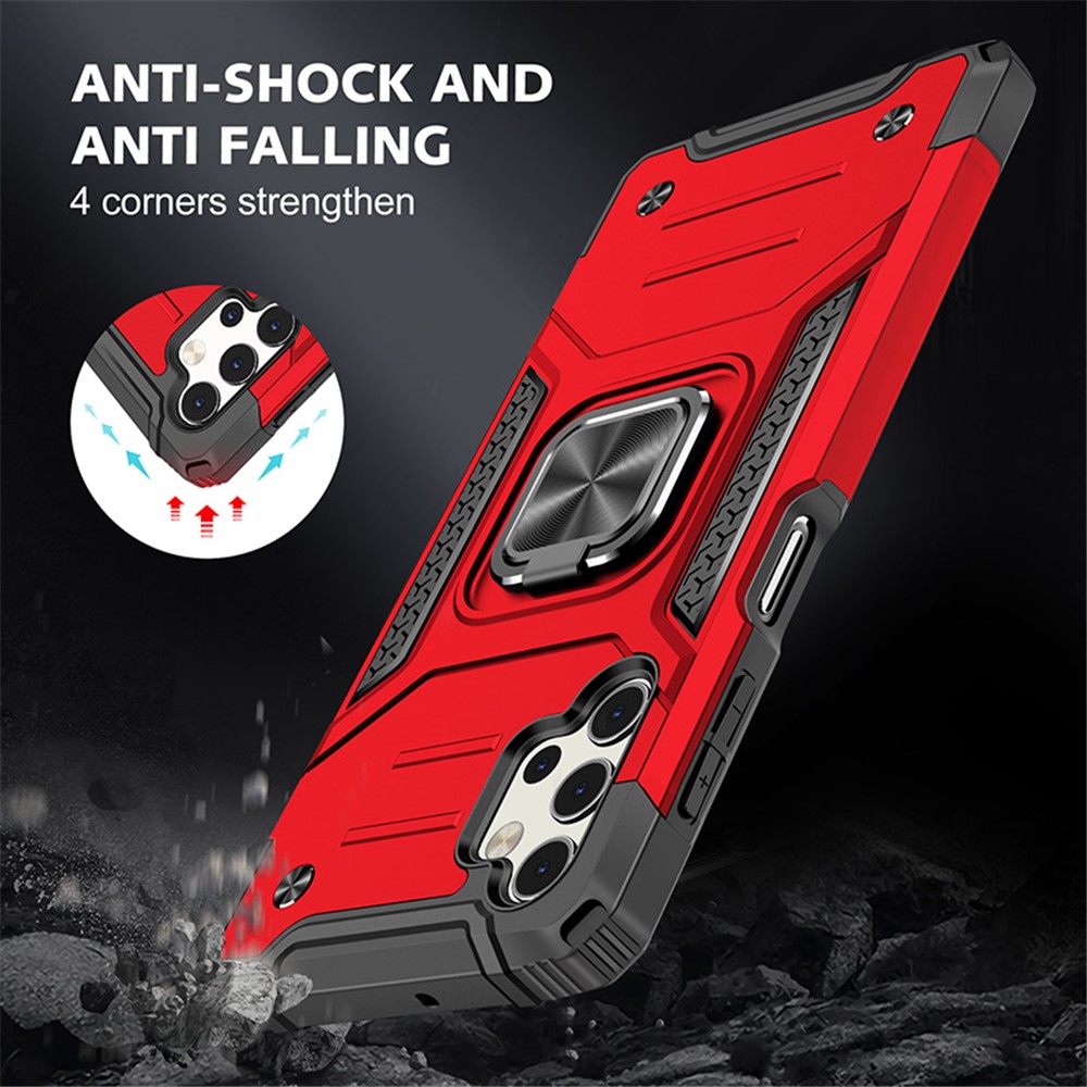 Ring Kickstand with Metal Sheet Detachable TPU PC Case for Samsung Galaxy A32 5G - Red-7