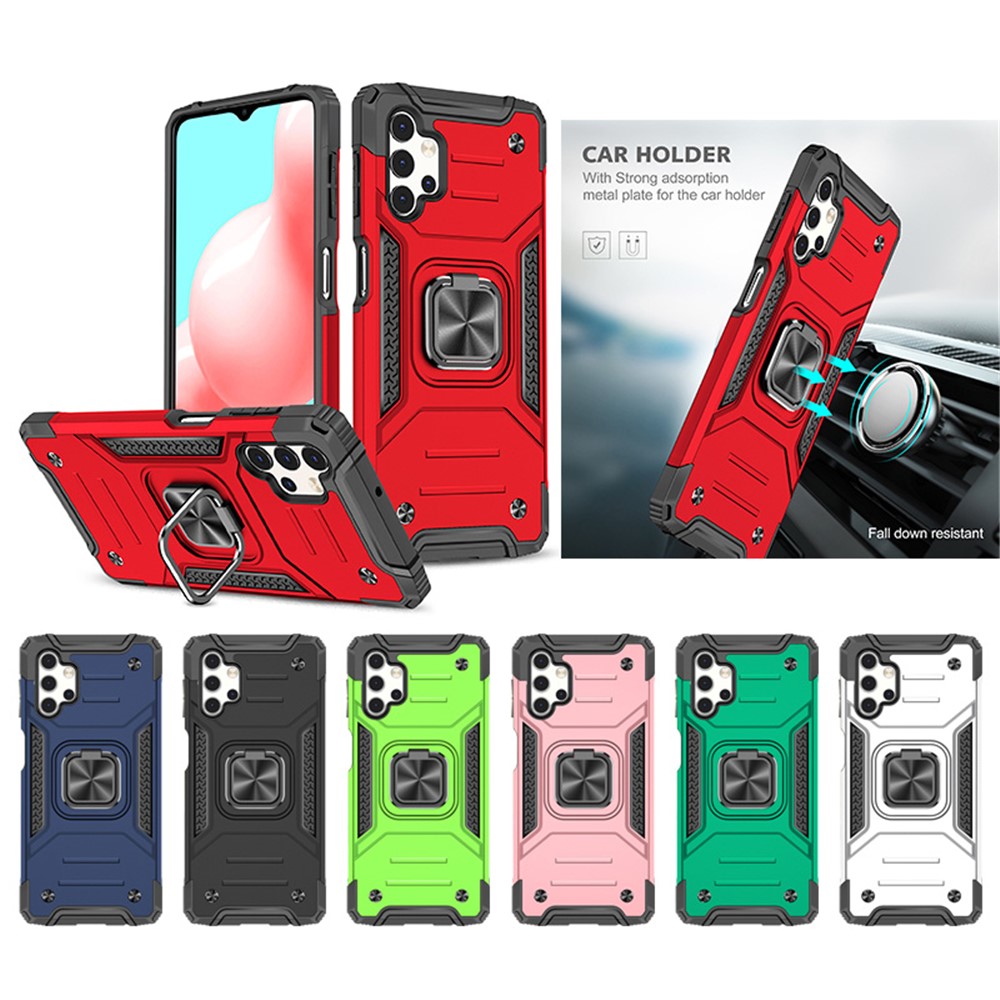 Ring Kickstand with Metal Sheet Detachable TPU PC Case for Samsung Galaxy A32 5G - Red-8