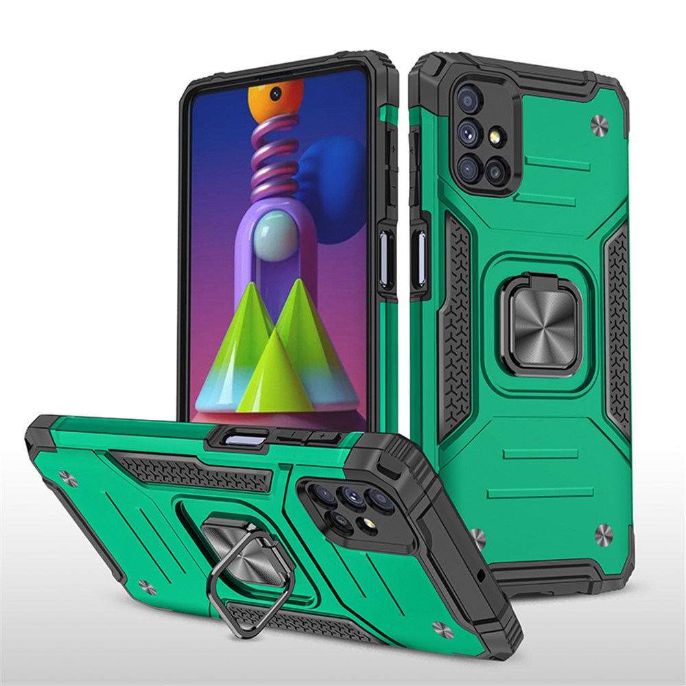 Ring Kickstand with Metal Sheet Detachable TPU PC Cover for Samsung Galaxy M51 (Side Fingerprint) - Blackish Green-1