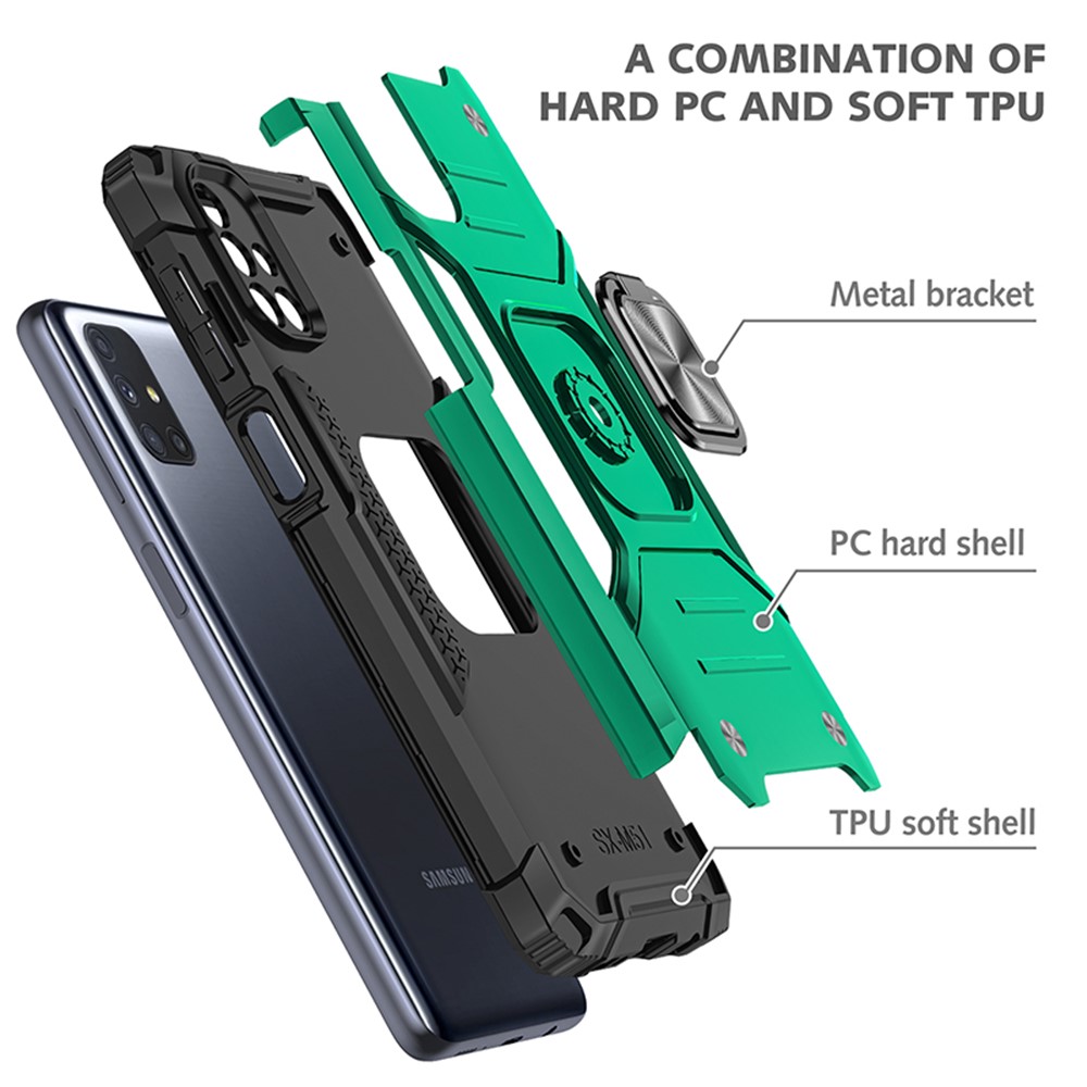 Ring Kickstand with Metal Sheet Detachable TPU PC Cover for Samsung Galaxy M51 (Side Fingerprint) - Blackish Green-2