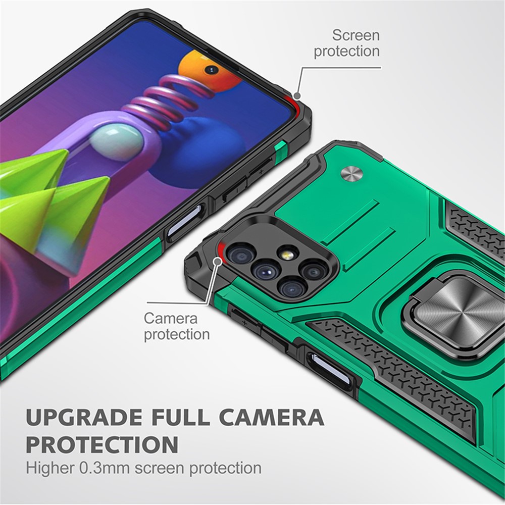 Ring Kickstand with Metal Sheet Detachable TPU PC Cover for Samsung Galaxy M51 (Side Fingerprint) - Blackish Green-3
