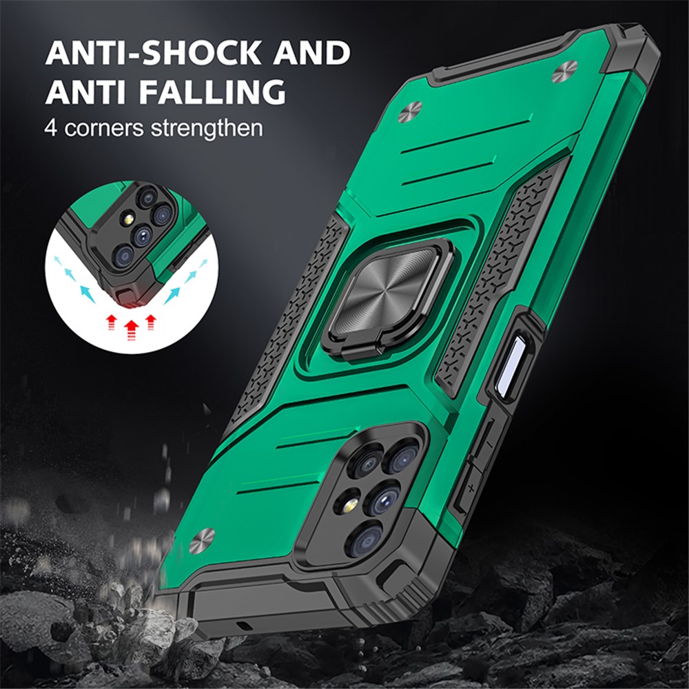 Ring Kickstand with Metal Sheet Detachable TPU PC Cover for Samsung Galaxy M51 (Side Fingerprint) - Blackish Green-7