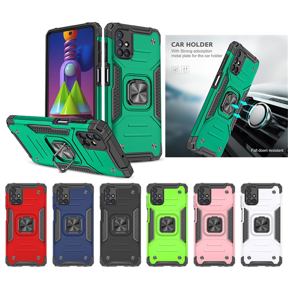 Ring Kickstand with Metal Sheet Detachable TPU PC Cover for Samsung Galaxy M51 (Side Fingerprint) - Blackish Green-8
