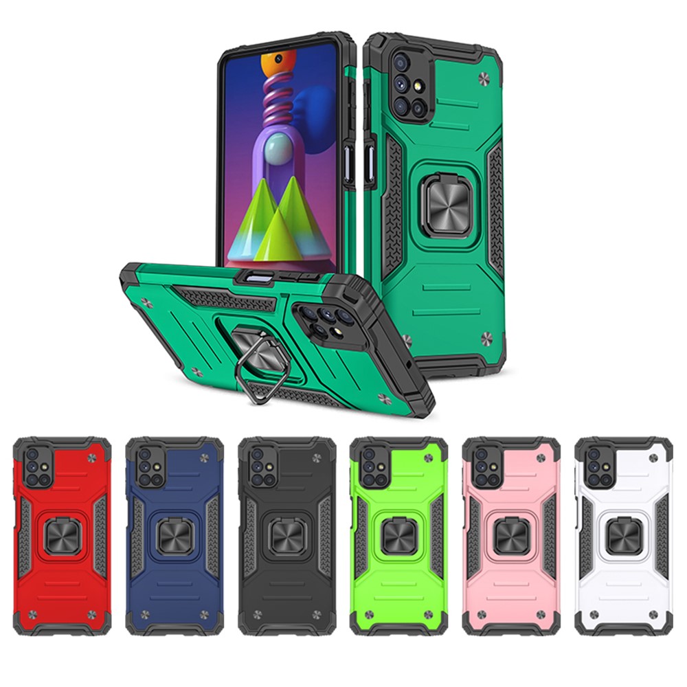 Ring Kickstand with Metal Sheet Detachable TPU PC Cover for Samsung Galaxy M51 (Side Fingerprint) - Blackish Green-9