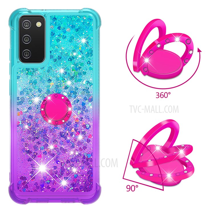 Shockproof Gradient Quicksand with Ring Kickstand TPU Shell for Samsung Galaxy A02s (EU Version) / Galaxy A02s (US Version) - Baby Blue/Purple-2