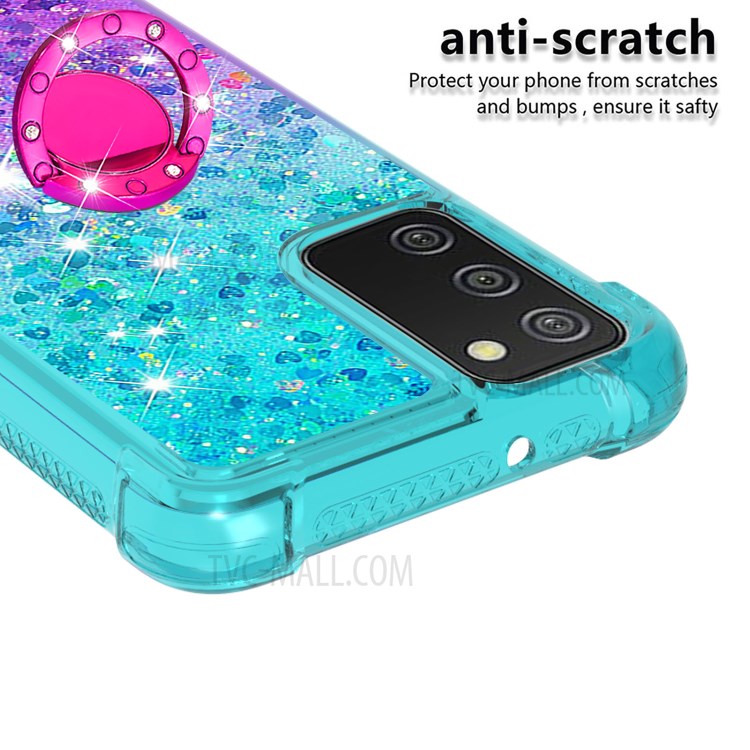 Shockproof Gradient Quicksand with Ring Kickstand TPU Shell for Samsung Galaxy A02s (EU Version) / Galaxy A02s (US Version) - Baby Blue/Purple-4