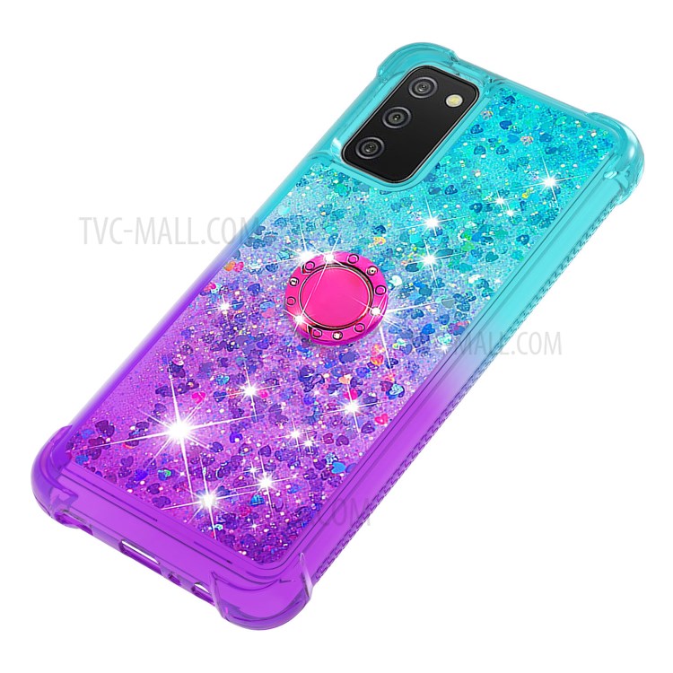 Shockproof Gradient Quicksand with Ring Kickstand TPU Shell for Samsung Galaxy A02s (EU Version) / Galaxy A02s (US Version) - Baby Blue/Purple-6