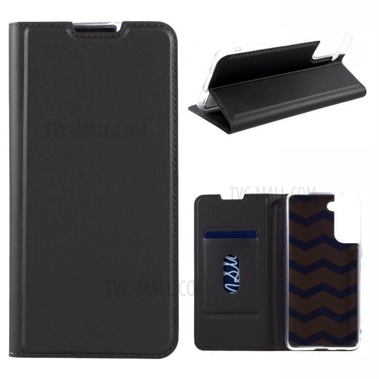 Magnetic Adsorption Stand Leather Card Holder Case for Samsung Galaxy S21+ 5G - Black-1