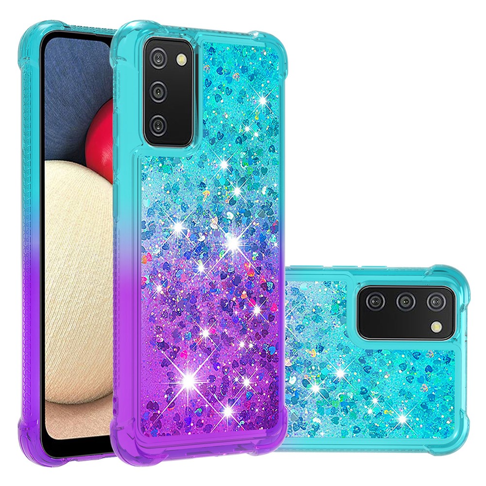 Shockproof Gradient Quicksand TPU Shell for Samsung Galaxy A02s (EU Version) / Galaxy A02s (US Version) - Baby Blue/Purple-1