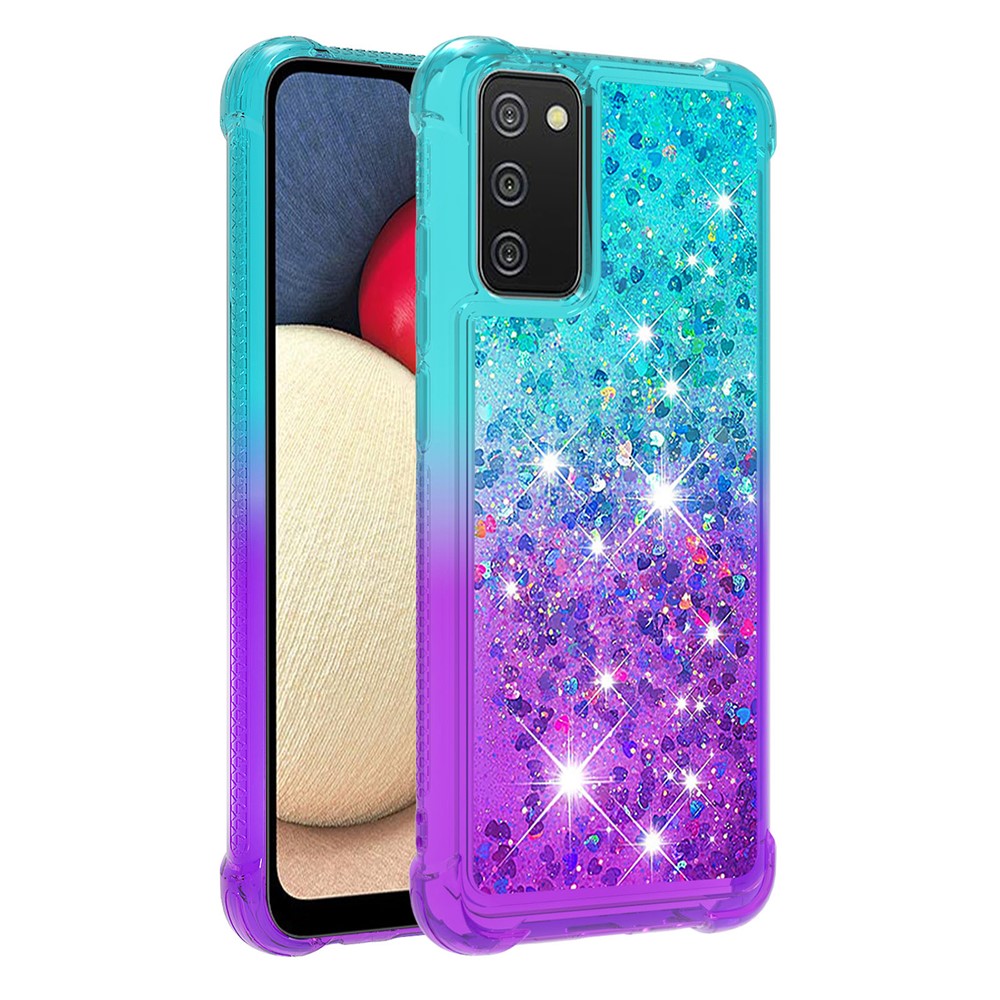 Shockproof Gradient Quicksand TPU Shell for Samsung Galaxy A02s (EU Version) / Galaxy A02s (US Version) - Baby Blue/Purple-3