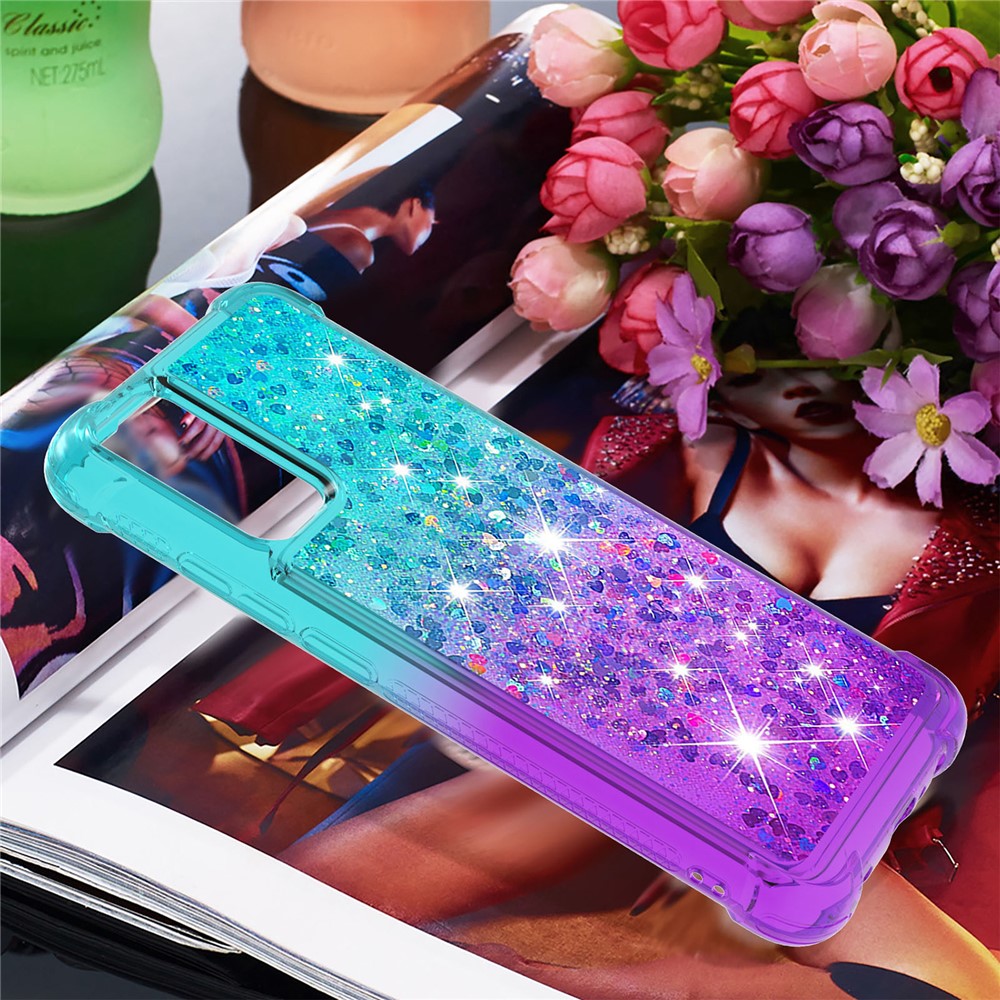 Shockproof Gradient Quicksand TPU Shell for Samsung Galaxy A02s (EU Version) / Galaxy A02s (US Version) - Baby Blue/Purple-7