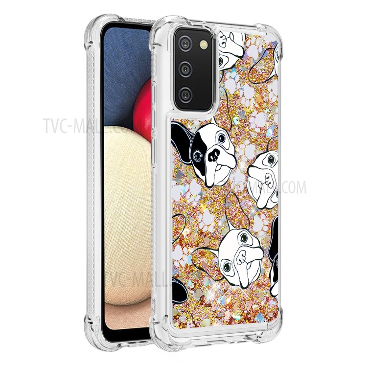Shockproof Quicksand Protector Case with Pattern for Samsung Galaxy A02s (EU Version)/(US Version) - Dog-3