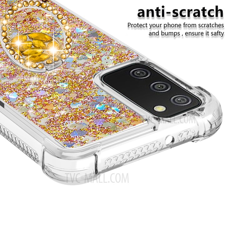 Shockproof Glitter Sequins Quicksand TPU Phone Protective Shell with Rhinestone Ring Kickstand for Samsung Galaxy A02s (EU Version)/(US Version) - Gold-4