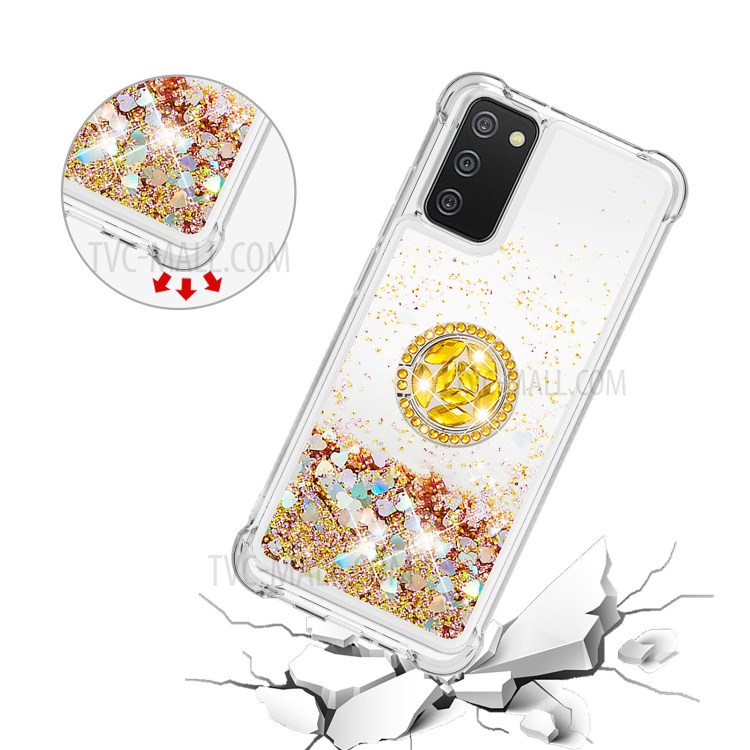Shockproof Glitter Sequins Quicksand TPU Phone Protective Shell with Rhinestone Ring Kickstand for Samsung Galaxy A02s (EU Version)/(US Version) - Gold-5