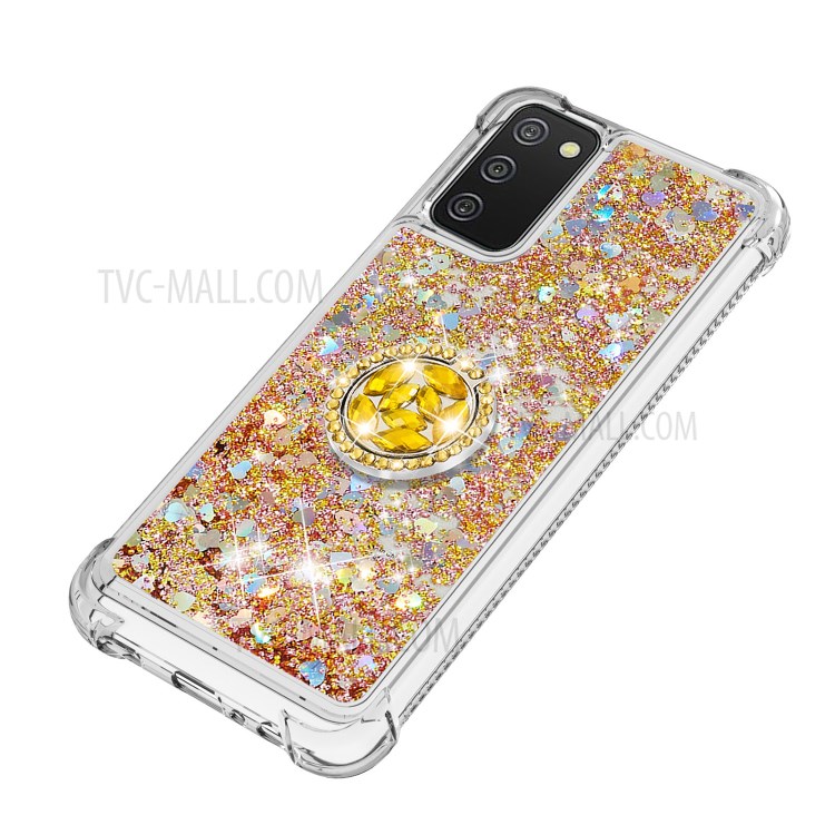 Shockproof Glitter Sequins Quicksand TPU Phone Protective Shell with Rhinestone Ring Kickstand for Samsung Galaxy A02s (EU Version)/(US Version) - Gold-6