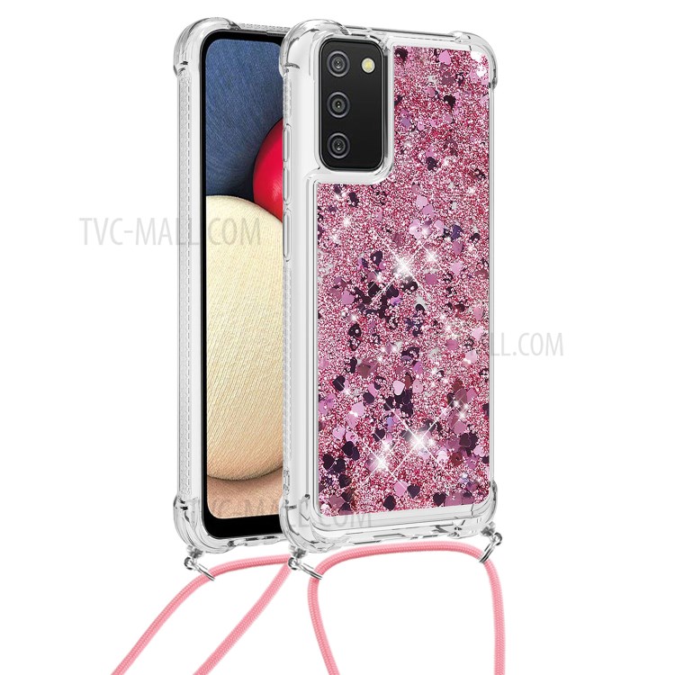 Quicksand Design TPU Phone Shell Case with Adjustable Shoulder Strap for Samsung Galaxy A02s (US Version)/(EU Version) - Rose Gold-1
