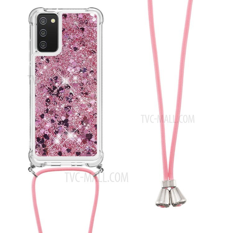 Quicksand Design TPU Phone Shell Case with Adjustable Shoulder Strap for Samsung Galaxy A02s (US Version)/(EU Version) - Rose Gold-2
