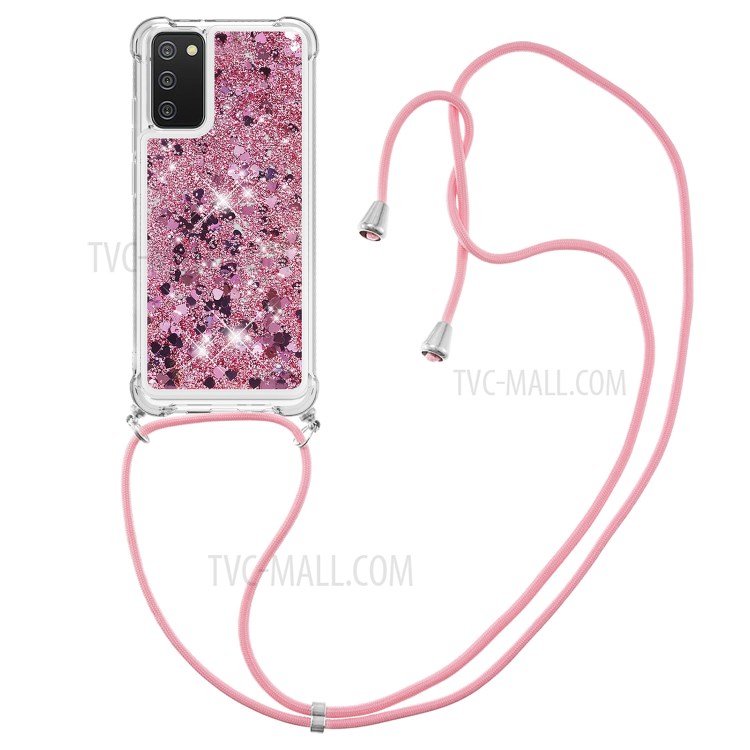 Quicksand Design TPU Phone Shell Case with Adjustable Shoulder Strap for Samsung Galaxy A02s (US Version)/(EU Version) - Rose Gold-3