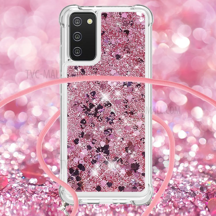 Quicksand Design TPU Phone Shell Case with Adjustable Shoulder Strap for Samsung Galaxy A02s (US Version)/(EU Version) - Rose Gold-4