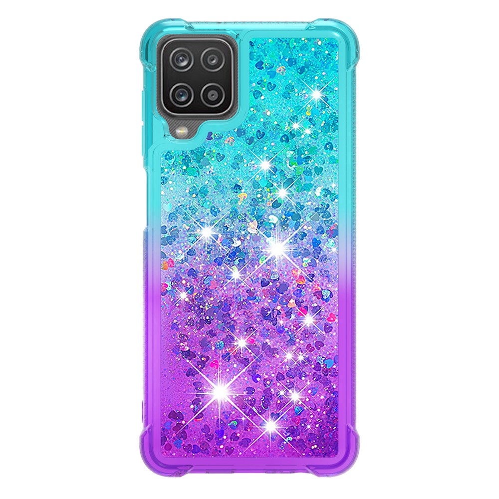 Shockproof Gradient Quicksand TPU Shell for Samsung Galaxy A12 - Baby Blue/Purple-2