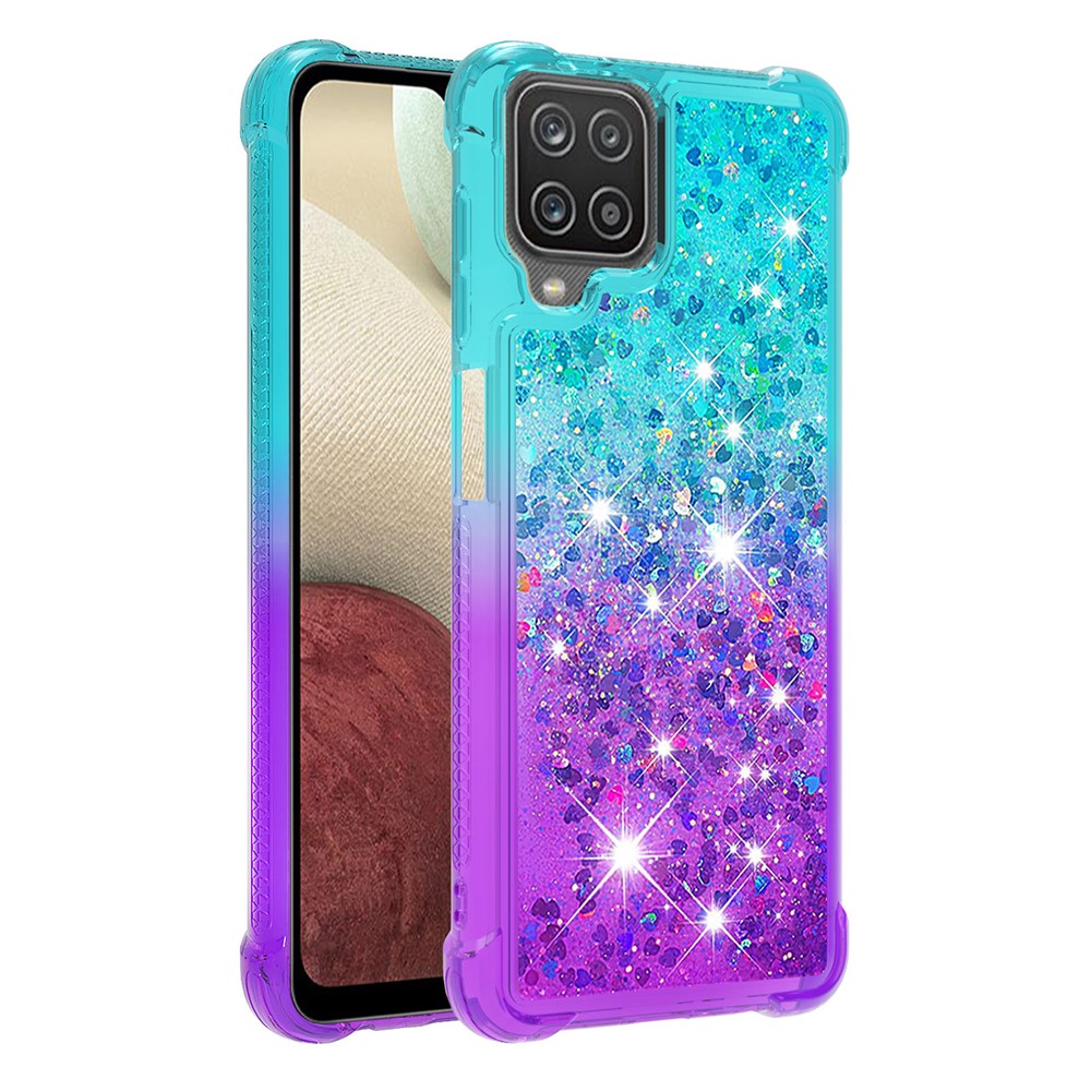 Shockproof Gradient Quicksand TPU Shell for Samsung Galaxy A12 - Baby Blue/Purple-3