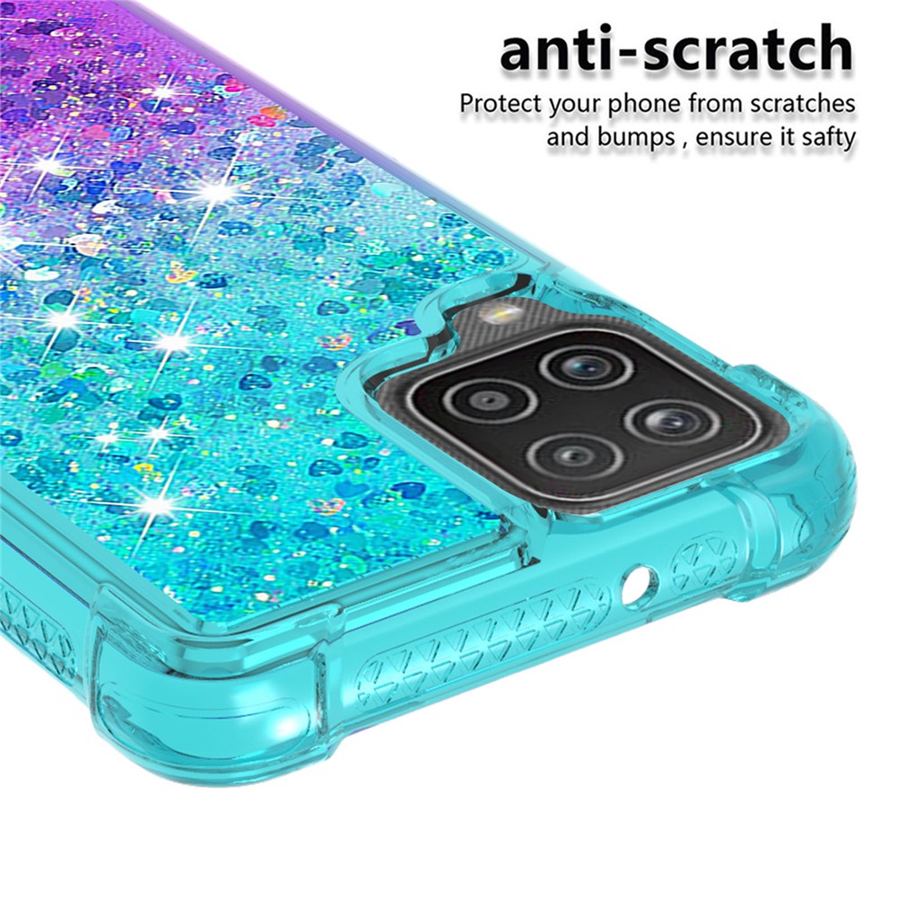 Shockproof Gradient Quicksand TPU Shell for Samsung Galaxy A12 - Baby Blue/Purple-4