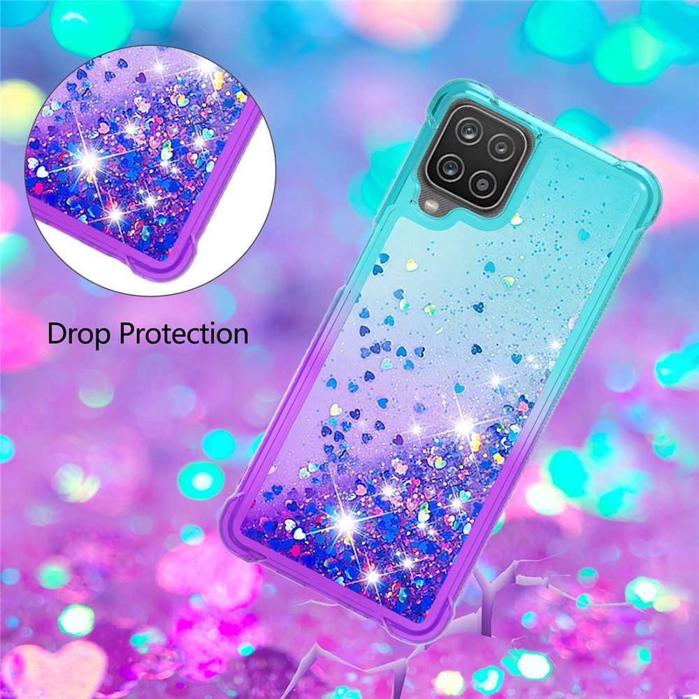 Shockproof Gradient Quicksand TPU Shell for Samsung Galaxy A12 - Baby Blue/Purple-5