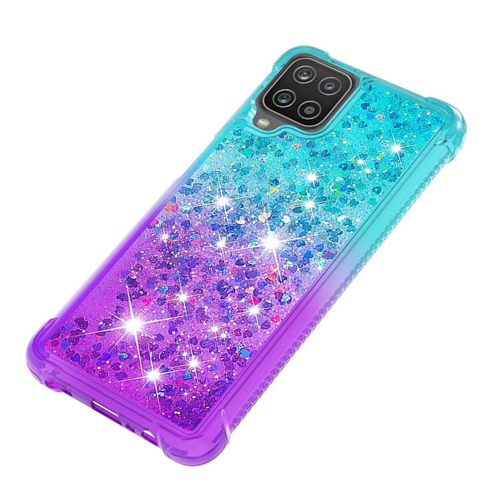 Shockproof Gradient Quicksand TPU Shell for Samsung Galaxy A12 - Baby Blue/Purple-6