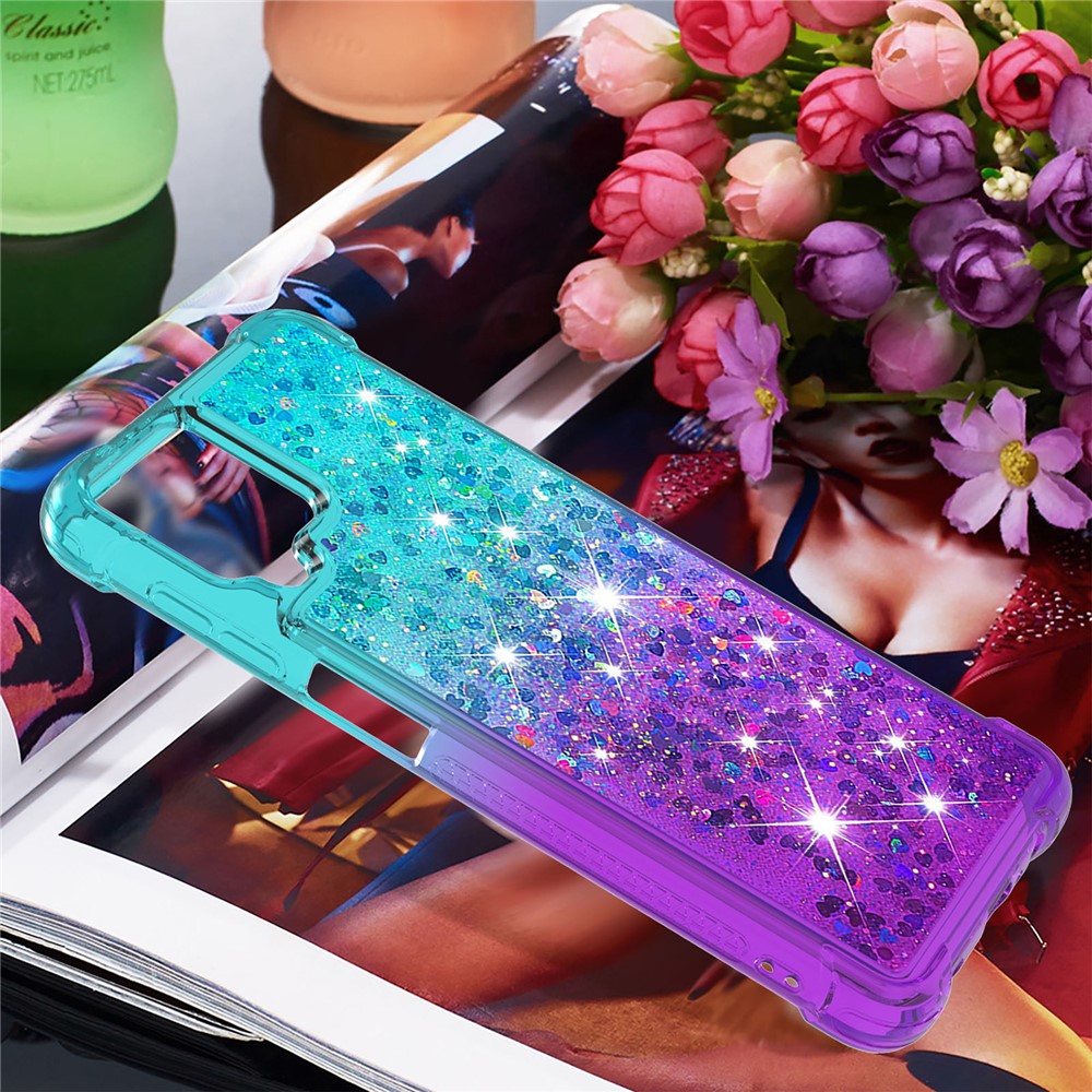 Shockproof Gradient Quicksand TPU Shell for Samsung Galaxy A12 - Baby Blue/Purple-7