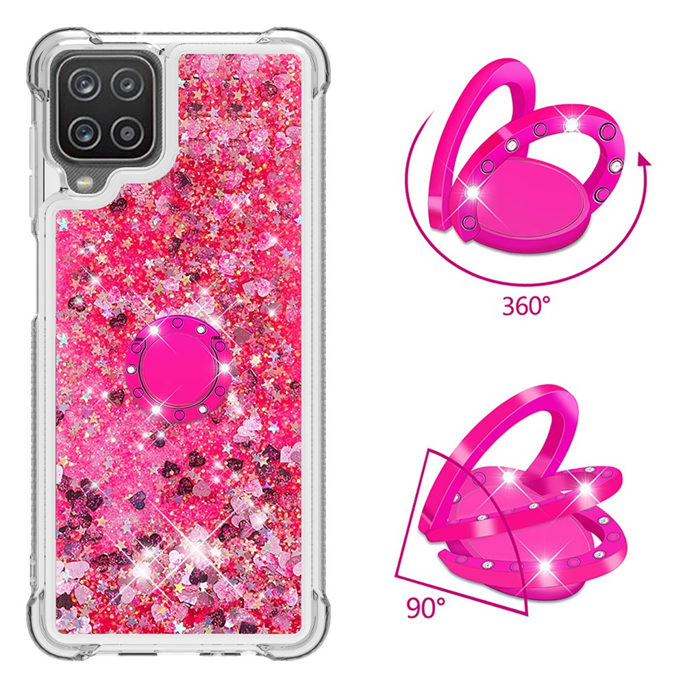 Glitter Sequins Quicksand Shock-Absorbed TPU Phone Protective Shell with Ring Kickstand for Samsung Galaxy A12 - Rose-2