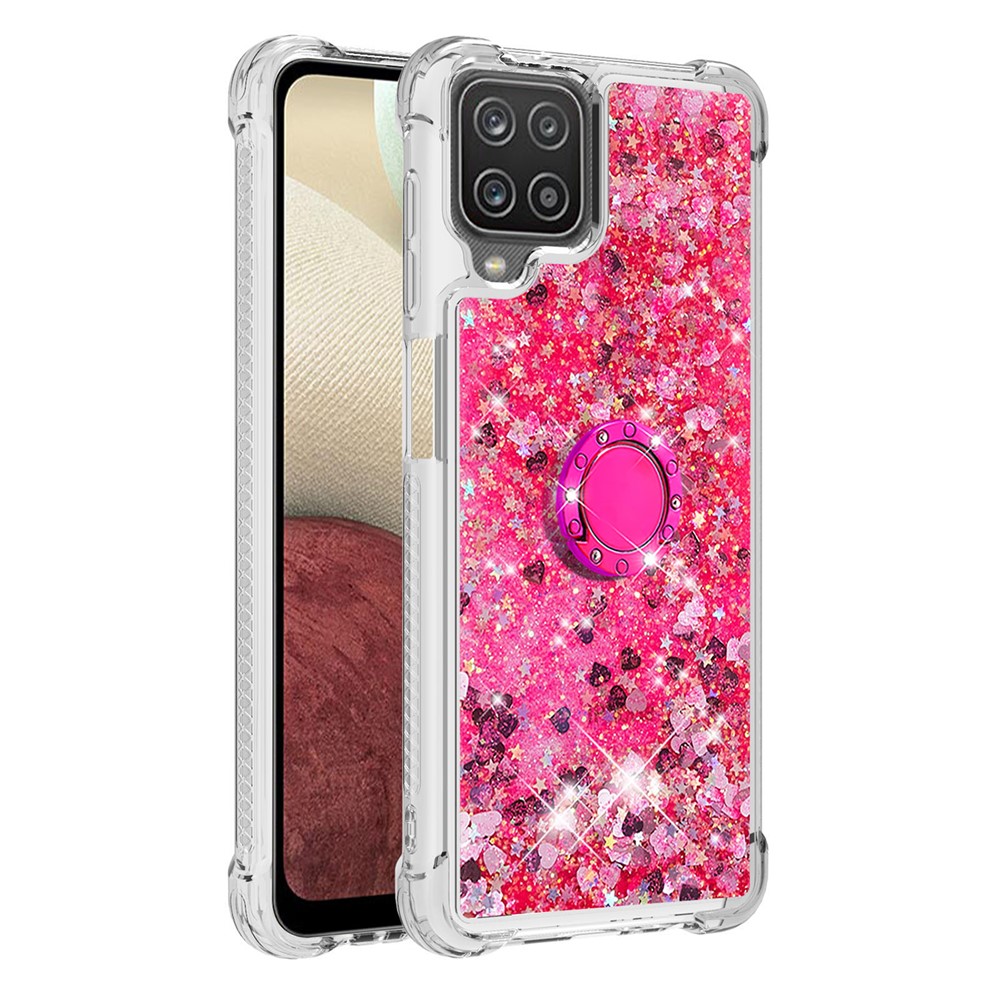 Glitter Sequins Quicksand Shock-Absorbed TPU Phone Protective Shell with Ring Kickstand for Samsung Galaxy A12 - Rose-3