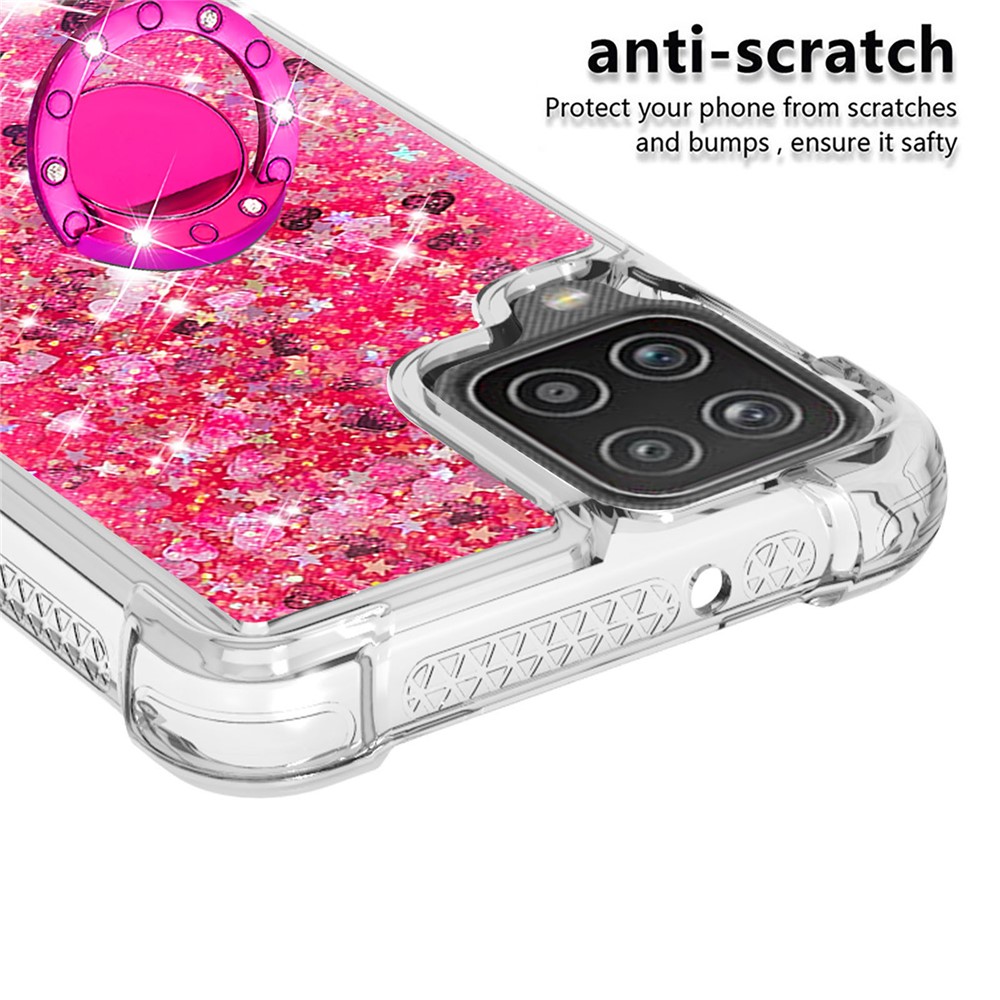Glitter Sequins Quicksand Shock-Absorbed TPU Phone Protective Shell with Ring Kickstand for Samsung Galaxy A12 - Rose-4