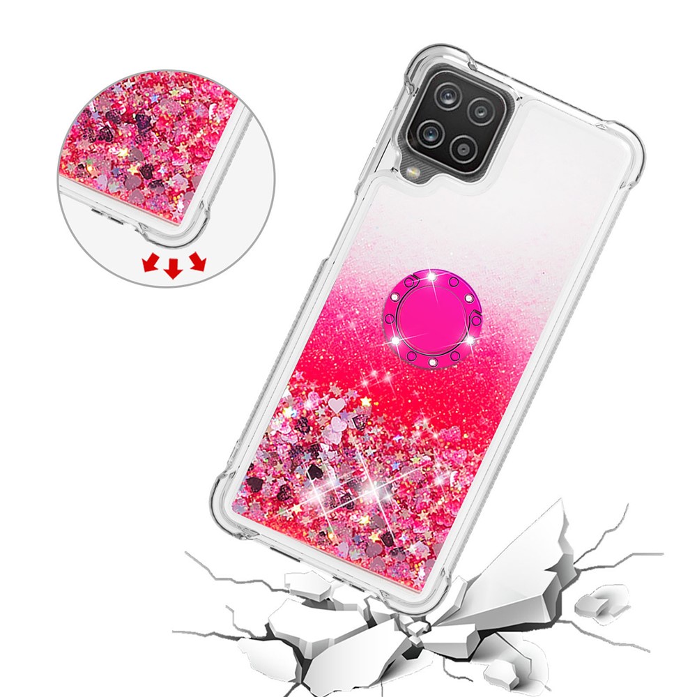 Glitter Sequins Quicksand Shock-Absorbed TPU Phone Protective Shell with Ring Kickstand for Samsung Galaxy A12 - Rose-5