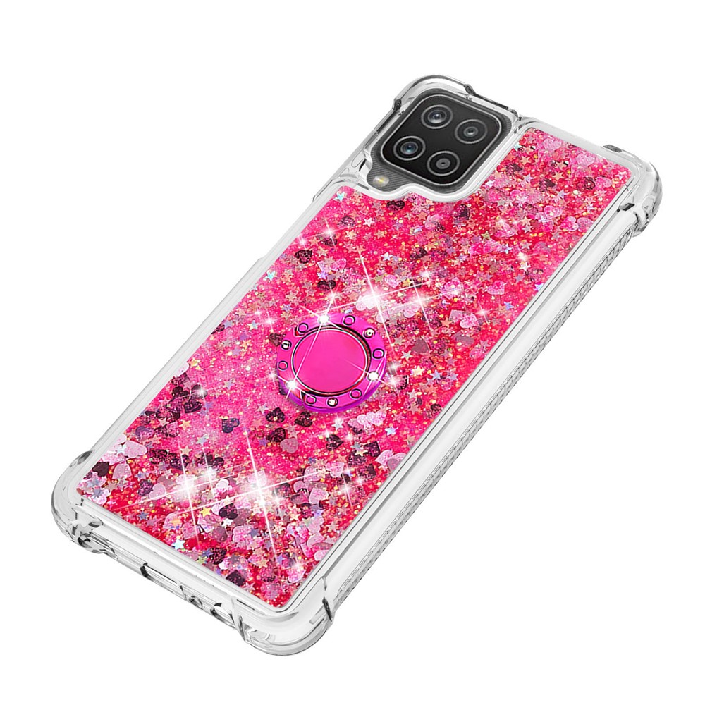 Glitter Sequins Quicksand Shock-Absorbed TPU Phone Protective Shell with Ring Kickstand for Samsung Galaxy A12 - Rose-6