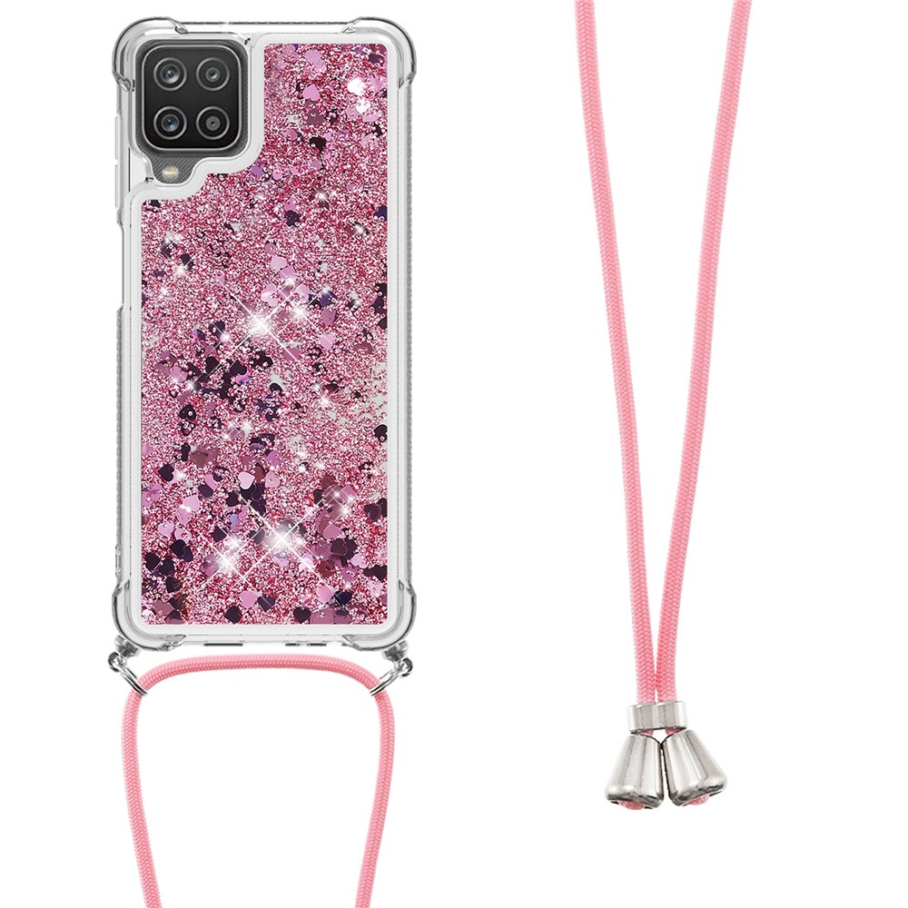 Strap Design TPU Quicksand Phone Shell Case for Samsung Galaxy A12 - Rose Gold-2