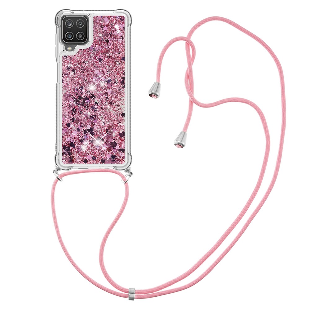 Strap Design TPU Quicksand Phone Shell Case for Samsung Galaxy A12 - Rose Gold-3