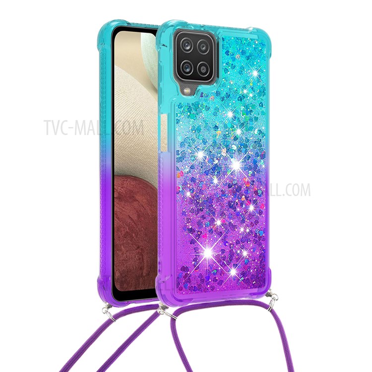 Shockproof Gradient Quicksand with Hanging Rope for Samsung Galaxy A12 - Baby Blue/Purple-1